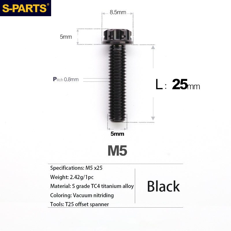S-PARTS Série A3 Vis et Boulons Standard en Alliage de Titane M5 pour Motos et Voitures