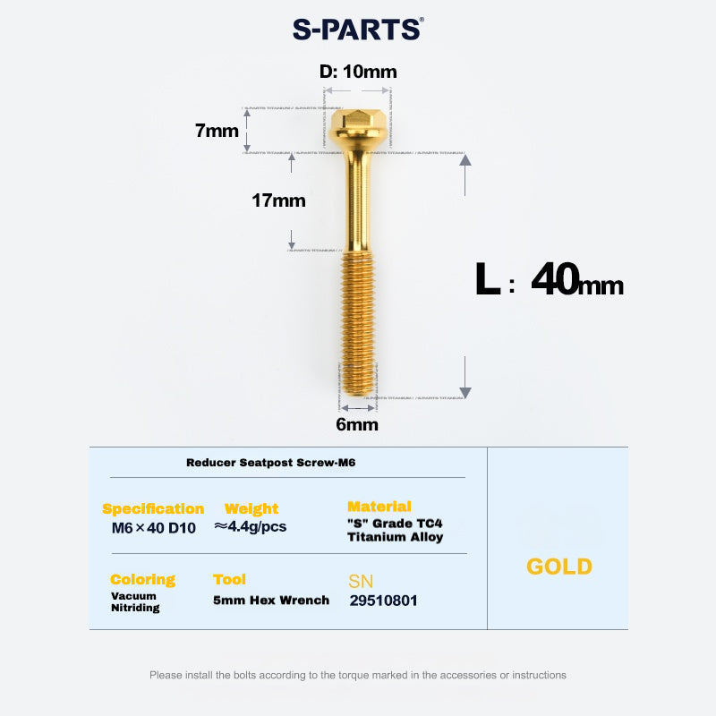 S-PARTS M6 Titanium Seatpost Step-Down Bolt & Nut Kit – Multiple Lengths & Colors