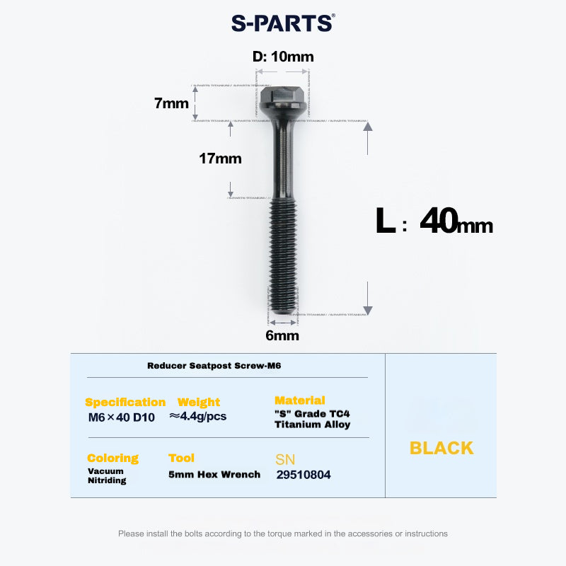 S-PARTS M6 Titanium Seatpost Step-Down Bolt & Nut Kit – Multiple Lengths & Colors