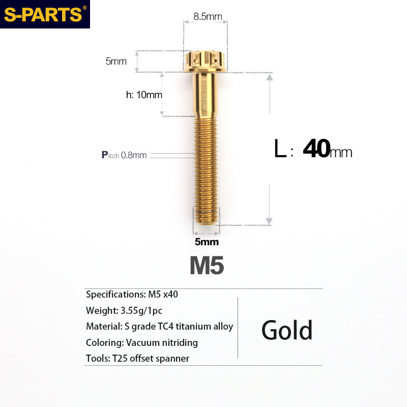 S-PARTS Série A3 Vis et Boulons Standard en Alliage de Titane M5 pour Motos et Voitures