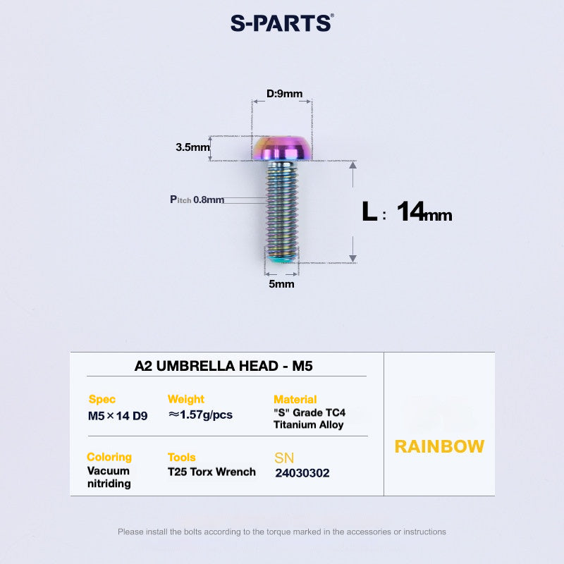 S-PARTS A2 Titanium UMBRELLA HEAD M5 x 8–34mm – TC4 Titanium Bike Hardware