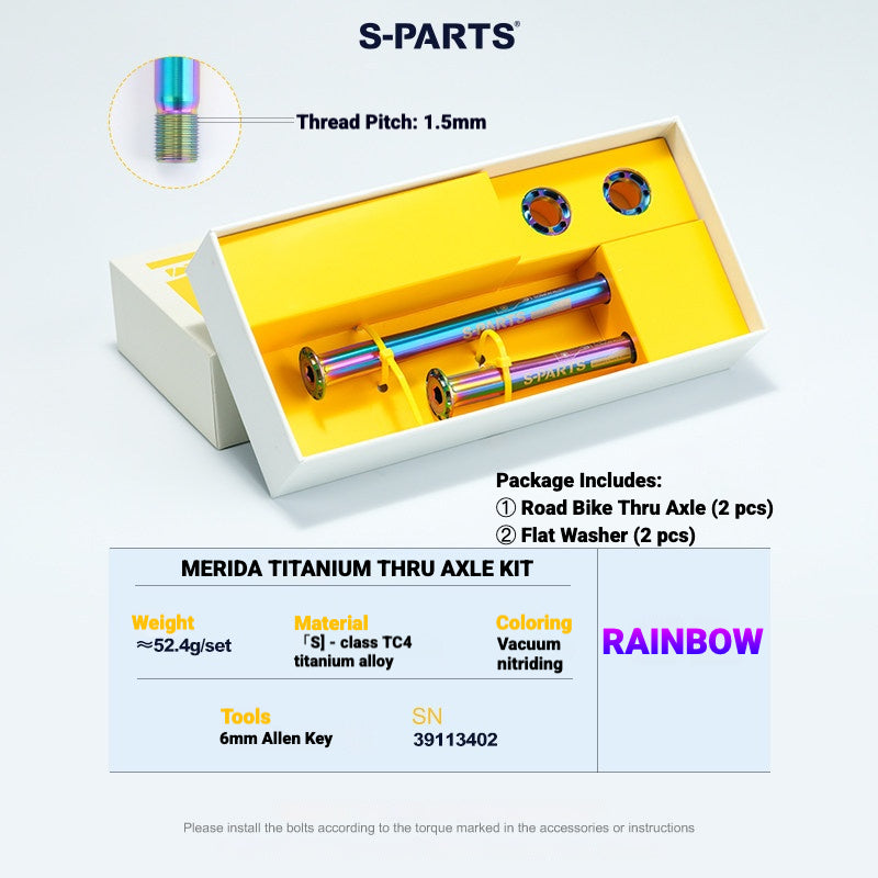 Kit de Eixo Passante de Titânio S-PARTS para Bicicletas de Estrada Merida | Upgrade de Eixo de Roda Leve CNC TC4