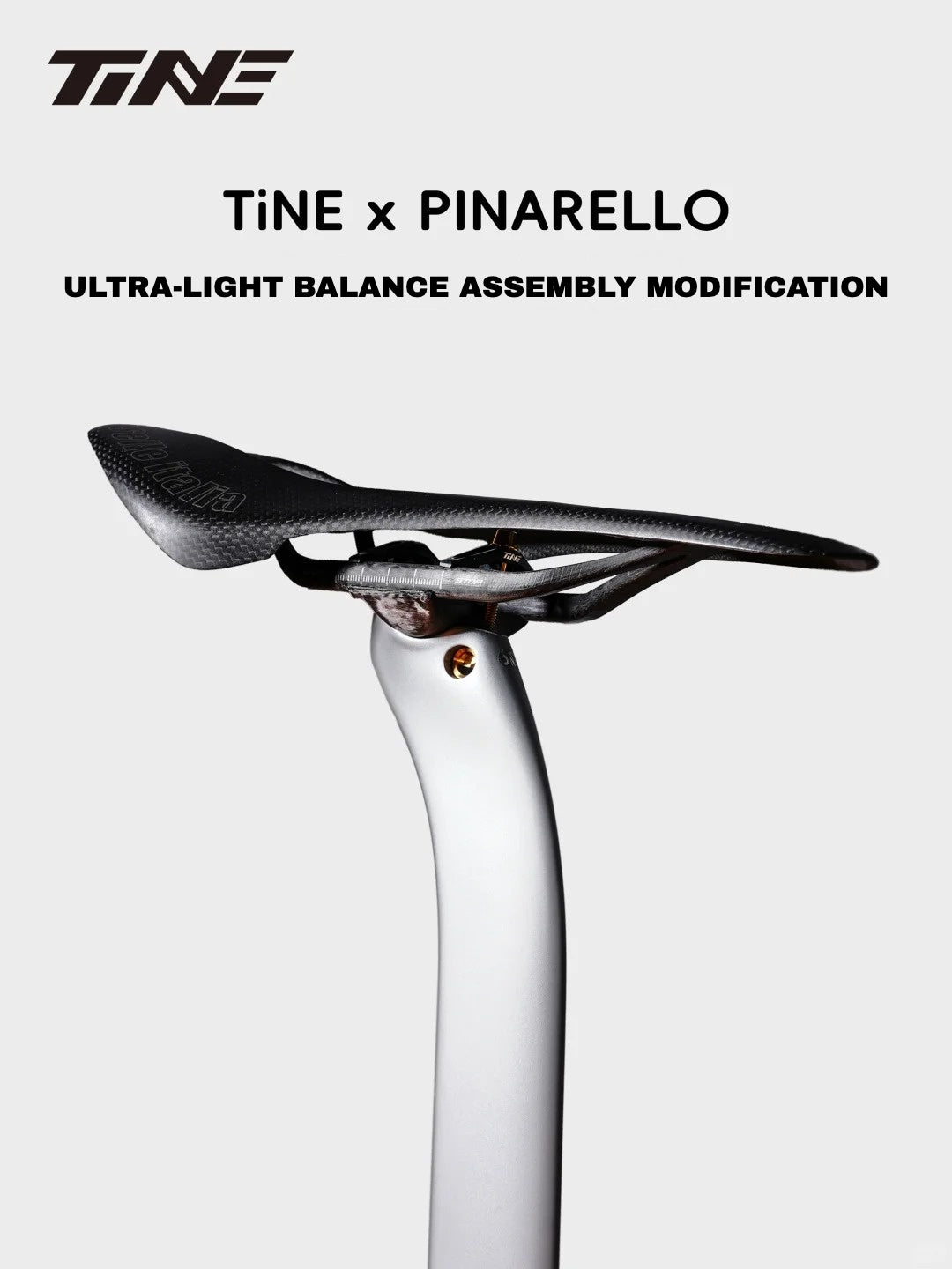 Kit de Abraçadeira de Selim Ultralight TiNE para Pinarello F-Series / Modelos 2025 22,1g – Base de Carbono + Parafusos de Titânio