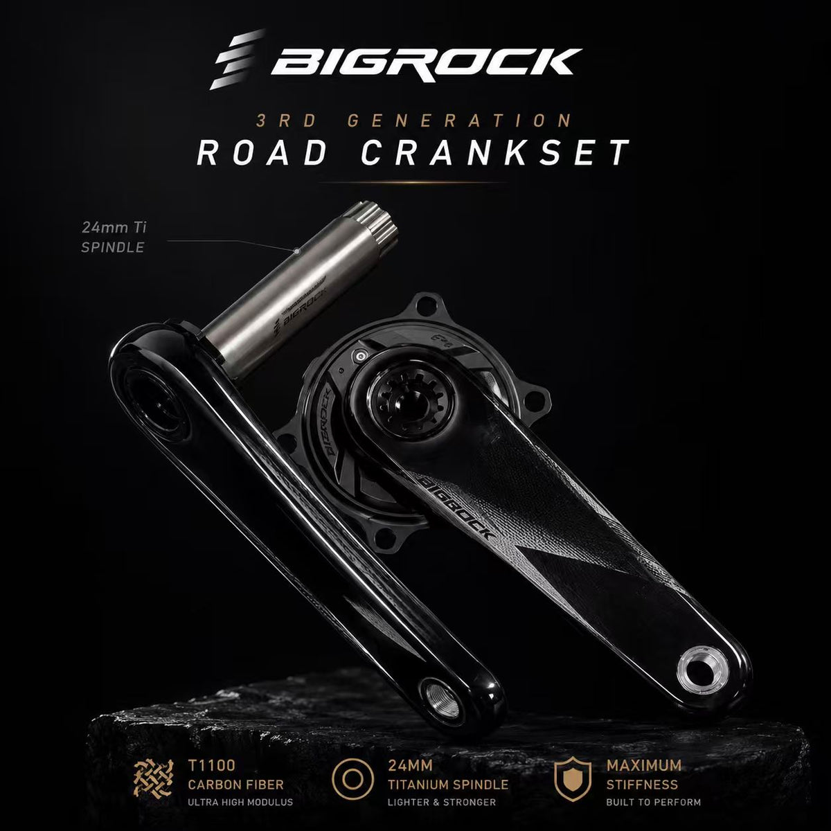 Pedivela BIGROCK Gen 3 Carbon com Eixo de Titânio 24mm | Pedivela Ultra-Leve para Bicicleta de Estrada e Medidor de Potência P1