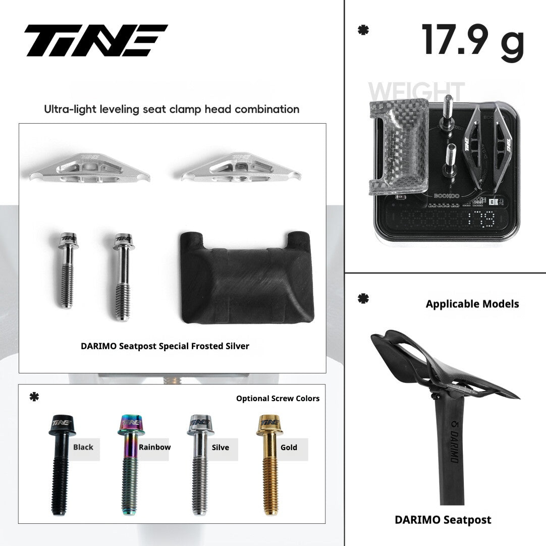 Collier de selle et système de réglage ultra-léger TiNE 6,8 g | Compatible avec tiges de selle Specialized SL9/SL8 Aethos, Colnago et DARIMO | Précision en titane CNC