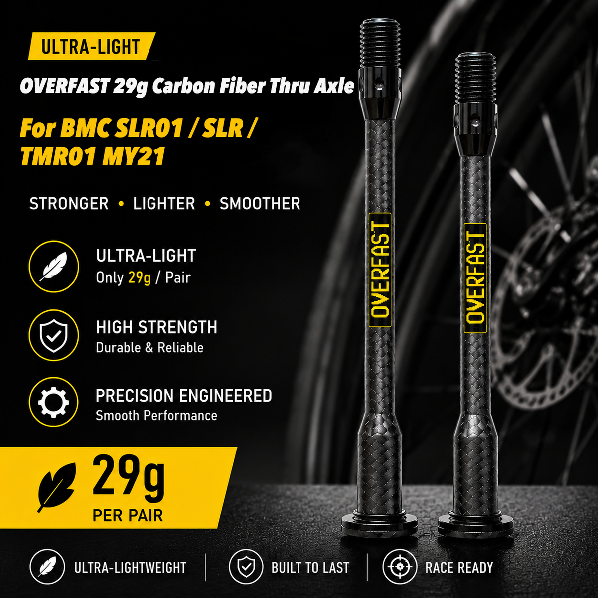 OVERFAST 29g Ultra-Light Carbon Fiber Thru Axle Set for BMC SLR01 / SLR / TMR01 MY21
