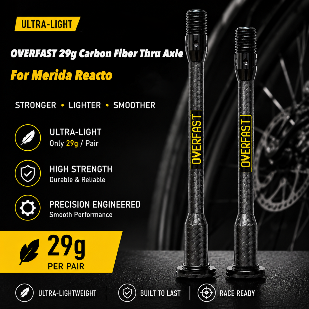 OVERFAST 29g Ultra-Light Carbon Fiber Thru Axle Set for Merida Reacto