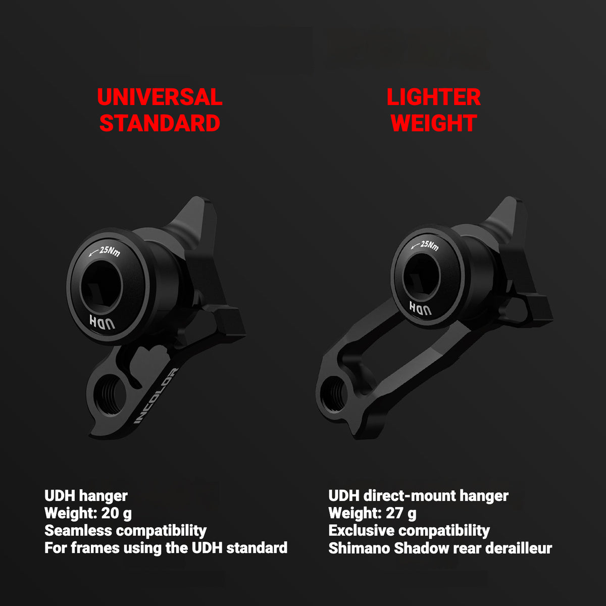 Patte de dérailleur légère UDH INCOLOR pour Trek Madone Gen 8, Quicker One et Specialized S-Works Tarmac SL9 | Aluminium 7075-T6